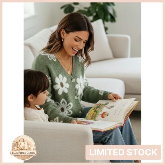 Floral Knit Cardigan Open Front V-Neck Long Sleeve Chunky Elegant Chic - Picture 4 of 7